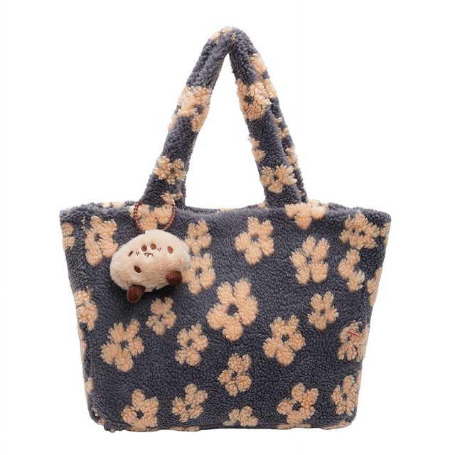 Y2K Bolso Mano Peludo Hombro Esponjoso Gran Capacidad Mujeres