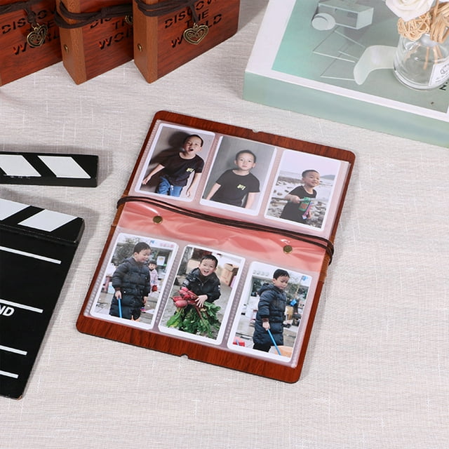 Fiudx Álbum de Fotos de Madera, Porta Tarjetas Polaroid y de Presentación, Material Pp Duradero, Fácil de Transportar, Elegante Diseño de Cuerda de Piel de Vaca, Versátil para El Hogar o La Oficina,