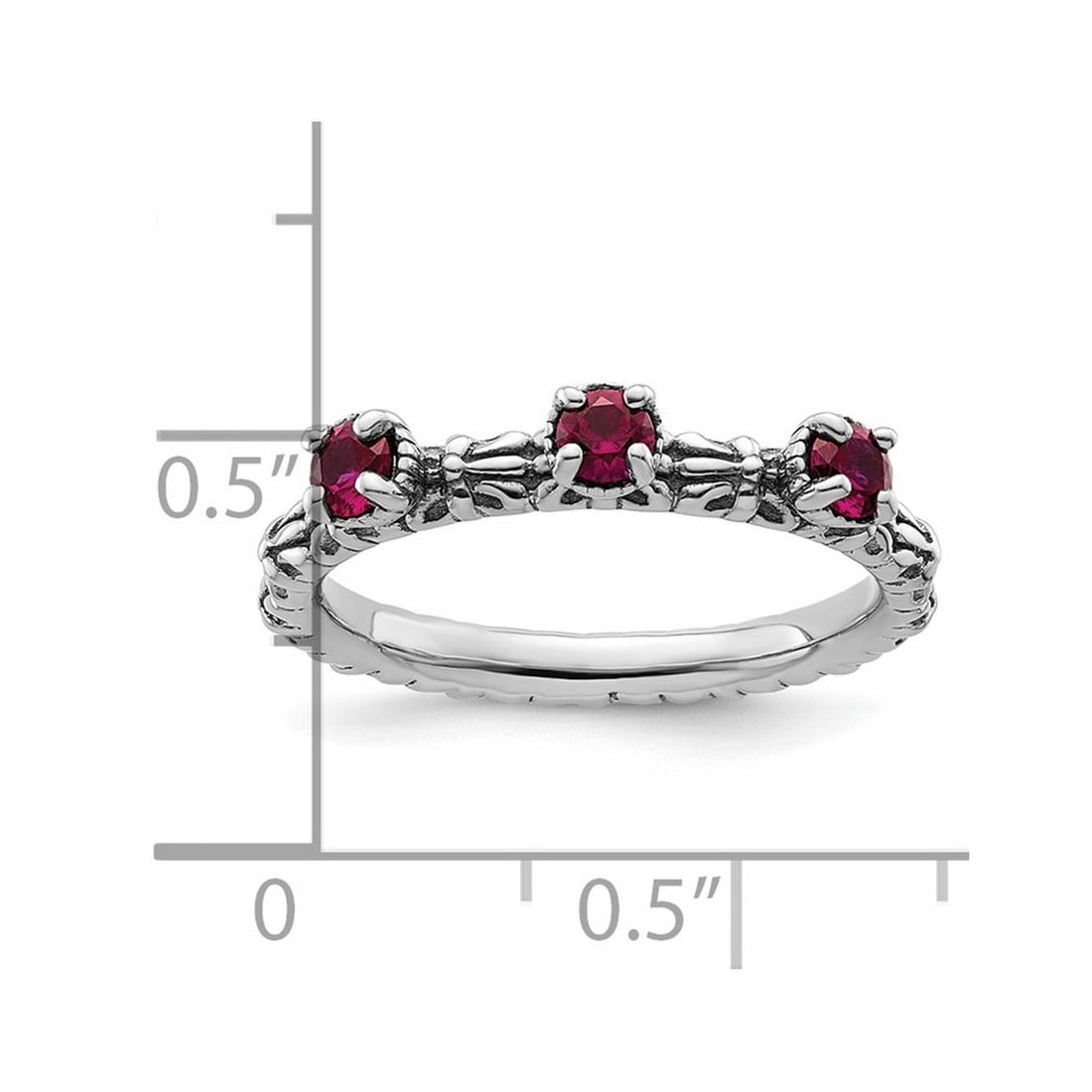 2.5mm 925 Sterling Silver Polished Prong set Stackable Created Ruby Three Stone Ring Size 6 Stackable Ring for Women