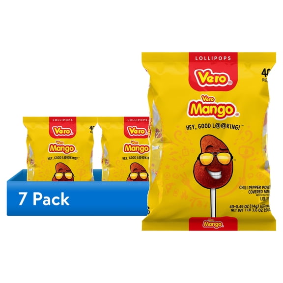 (7 pack) Vero Mango Candy Lollipops with Chili Pepper Powder, 40 Count Bag