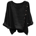thumbnail image 4 of Paiwinds Women's Solid Color Linen Button Down Top Casual Long Sleeve Shirt with Side Pockets and Scoop Neck Lightweight Loose Blouse for Summer, 4 of 9