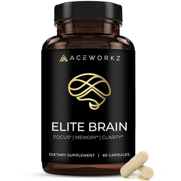 ACEWORKZ Elite Brain - Nootropic Brain Supplement for Focus, Memory, & Mental Clarity - ALCAR, Lions Mane, ALA, L-Theanine, Vitamin B Complex - Natural Energy, Caffeine-Free (60 Capsules)