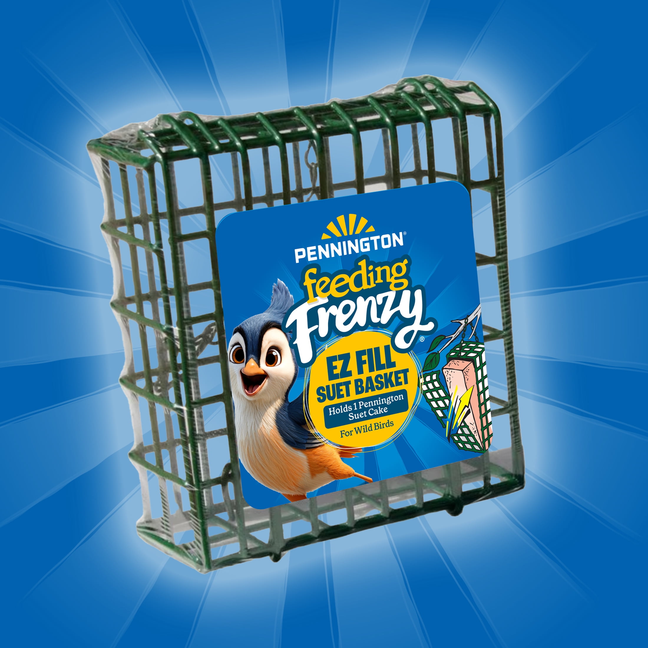 Pennington Feeding Frenzy EZ Fill Suet Basket Wild Bird Feeder, Green, 2 x 5.25 Inch x 5.25 Inch