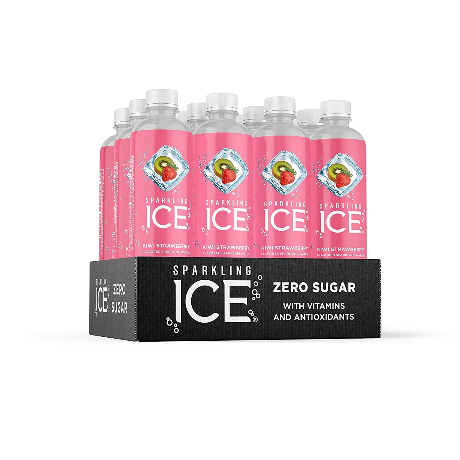 Sparkling Ice, Kiwi Strawberry Sparkling Water, with Antioxidants and Vitamins, Zero Sugar, 17 fl oz Bottles (Pack of 12)