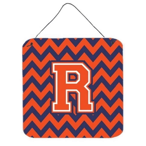 Letter R Chevron Orange & Blue Wall or Door Hanging Prints, 6 x 0.02 x 6 in.
