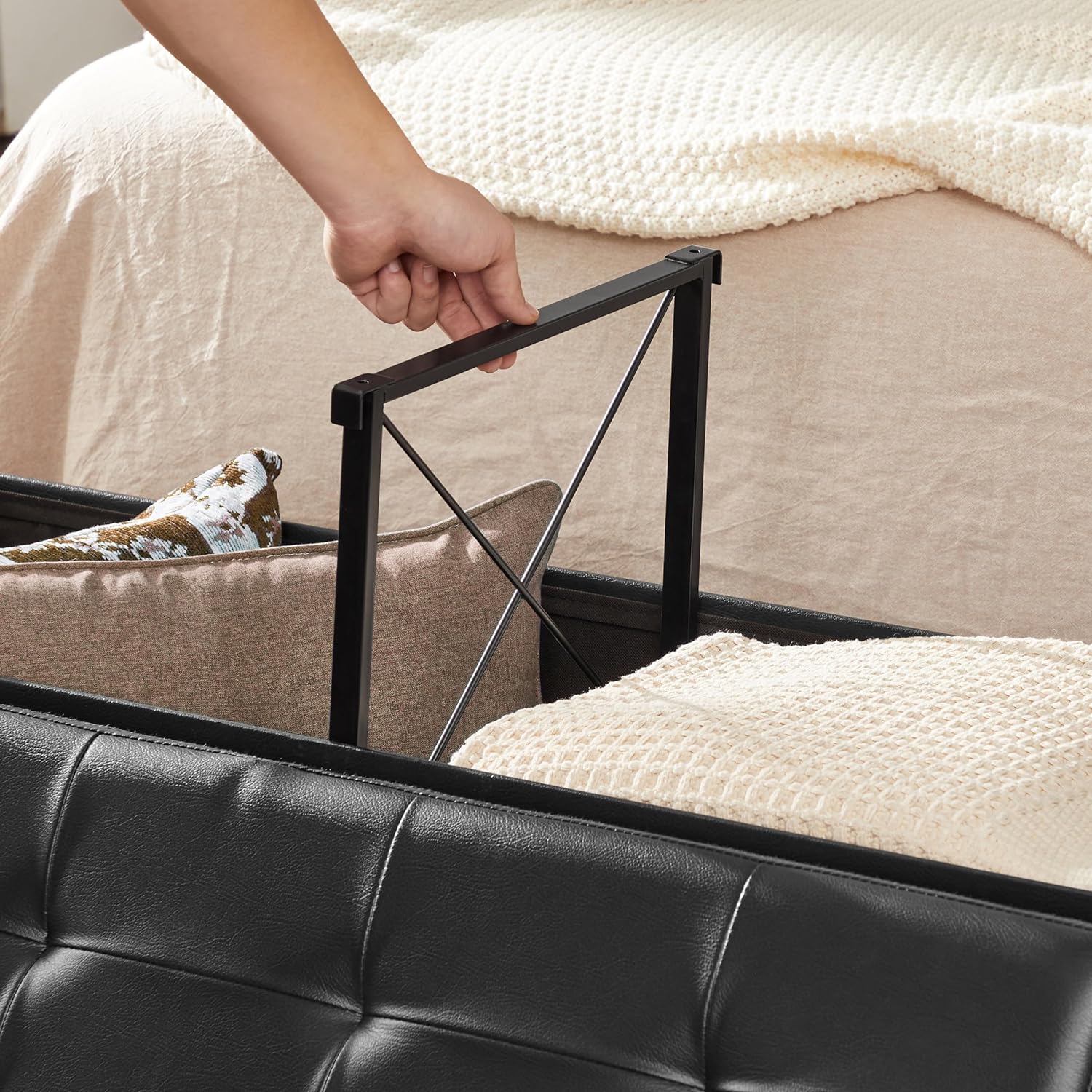 Songmics 43" Folding Storage Ottoman Bench, Black photo 4