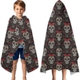 thumbnail image 3 of Black Skull Red Bow Pattern Hooded Bath Towel，60"x35" for Ages 3 To 12 Kids, Quick Dry Lightweight Soft Microfiber Hood Beach Towel Cover Up for Kids, 3 of 7