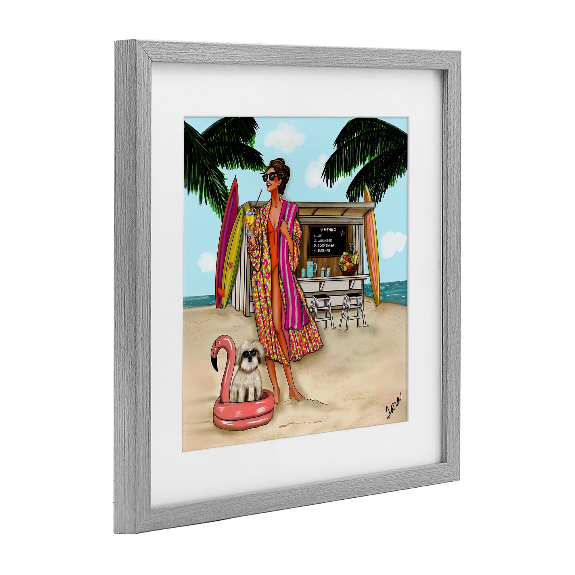 Stupell Industries Beach Girl in Summer Sun Gray Framed Print Under Glass, design by Tara Boone