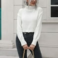 thumbnail image 3 of Suéter Corto Cuello Alto Manga Larga Color Puro Cómodo Suéter De Punto Casual Para Mujer Blanco L, 3 of 6