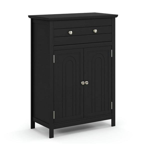 YYAo Bathroom Storage Cabinet, Toilet Storage Cabinet, 2-Door Freestanding Bathroom Cabinet with Drawer and Adjustable Shelf-Black