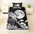 thumbnail image 3 of Feelyou Boho Raven Mushroom Twin Sheets, Spooky Moon Sky Bedding, Black White, 3 Pieces, 1 Flat Sheet, 1 Fitted Sheet and 1 Pillowcase, 3 of 5