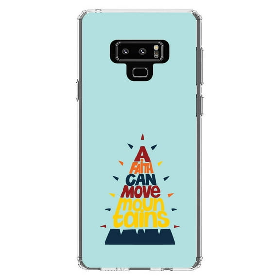 DistinctInk Clear Shockproof Hybrid Case for Samsung Galaxy Note 9 - TPU Bumper, Acrylic Back, Tempered Glass Screen Protector - A Faith Can Moves Mountains