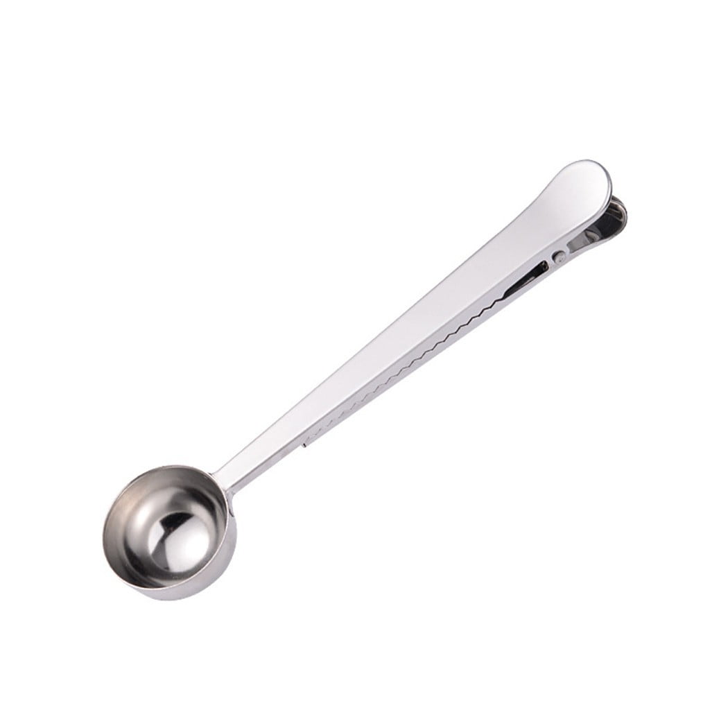 Stainless Steel Ground Coffee Measuring Scoop Spoon With Bag Seal Clip