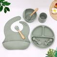 thumbnail image 2 of Vajilla de silicona para bebé, complemento alimenticio, cuenco, cuchara, tenedor, taza de agua, compartimento para babero, plato redondo, 2 of 6