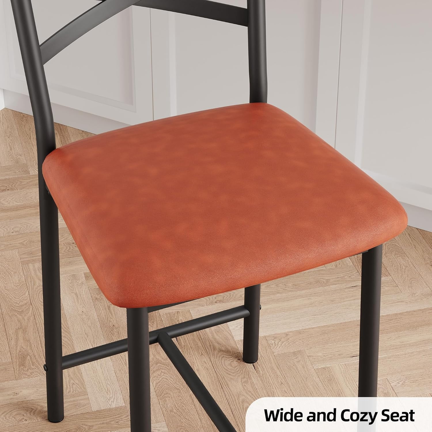 Twister.CK Bar Stools Set of 4, Faux Leather Upholstered Bar Chair with Back & Footrest & Thick Cushion, Counter Height Bar Stools for Kitchen Island Apartment, Brown