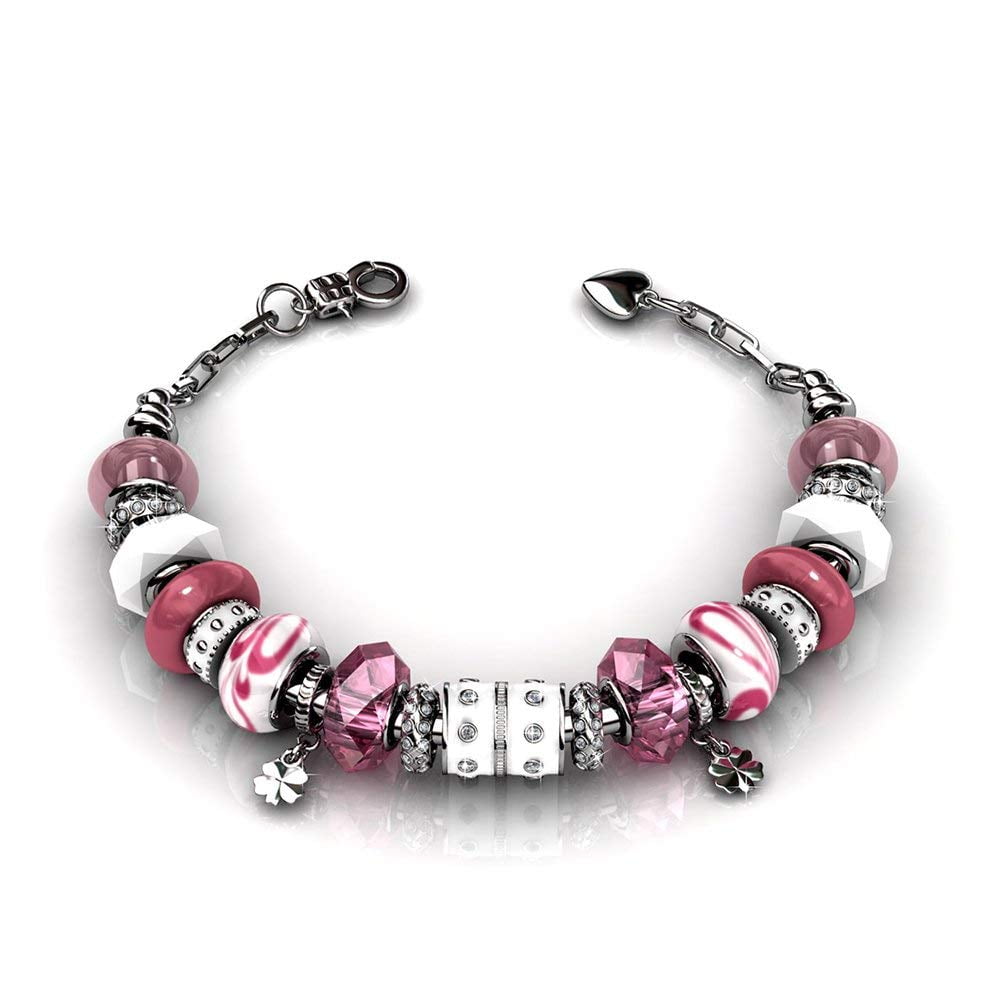 Pink Translucent Glass Bead Charm With Darker Pink Swirl Design  Single core-Fits all Designer and European Charm Bracelets
