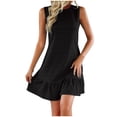 thumbnail image 2 of Plus Size Dresses Round Neck Ruched Waist Dress Fashion Women Summer Casual Round-Neck Sleeveless Solid Mini Dress Black M, 2 of 7