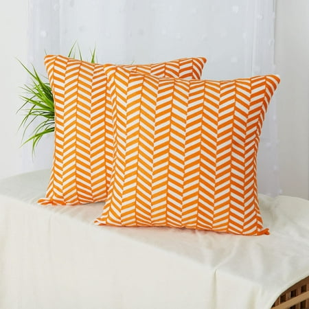 Throw Pillow Covers Accent Embroidered Couch Pillow for Living Room Set of 2 Zig Zag Orange 18 x 18 inch Product Description: Four Kinds of Geometric Pillow Covers for Your Modern Life Navy Blue Pillow Covers Orange Pillow Covers Pink Pillow Covers Grey&Blue Pillow Covers Quality As You Can See Orange pillow cover Yellow pillow cover Grey pillow cover Red pillow cover Color Orange Yellow Grey Red Pattern Grid Zig Zag Diamond Grid Fabric Polyester & Cotton Polyester & Cotton Polyester & Cotton Polyester & Cotton