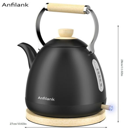 Anfilank Boil Water Electric Kettle, 1.7L 1500W, Coffee & Tea Kettle Stainless Steel, Wood Grain Design, Black
