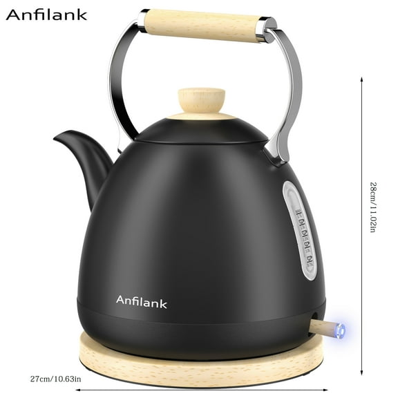 Anfilank Boil Water Electric Kettle, 1.7L 1500W, Coffee & Tea Kettle Stainless Steel, Wood Grain Design, Black