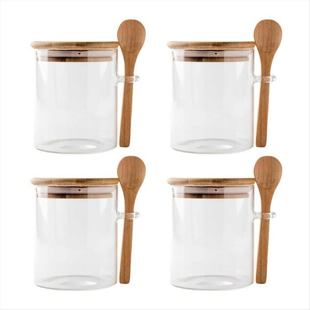Paquete de 4 Recipientes de Vidrio para Avena Durante la Noche con Tapas y Cucharas, Frascos de Vidrio con Cucharas y Tapas para Té Suelto