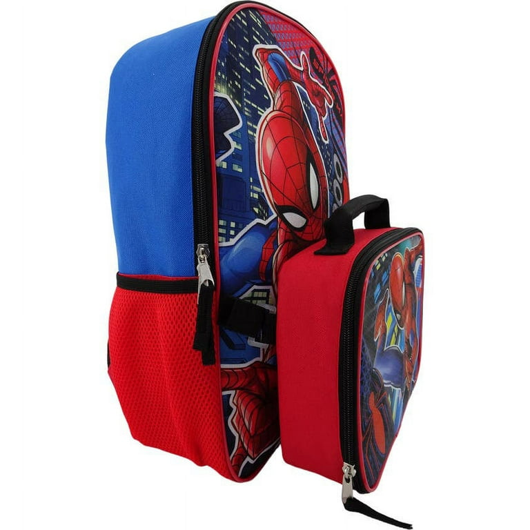 Marvel Spiderman Backpack with Lunch Box Set - Spiderman Backpack for Boys  4-6, Spiderman Lunch Box, Water Bottle, Stickers, More | Spiderman Backpack