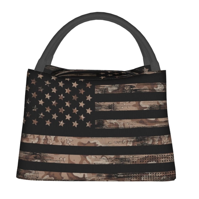 Fotbe American Flag with Desert Camouflage Bolsa Térmica Portátil con Estampado, Bolsa de Entrega de Alimentos Aislada, Bolsa Reutilizable de Gran Capacidad para Comidas y Supermercado