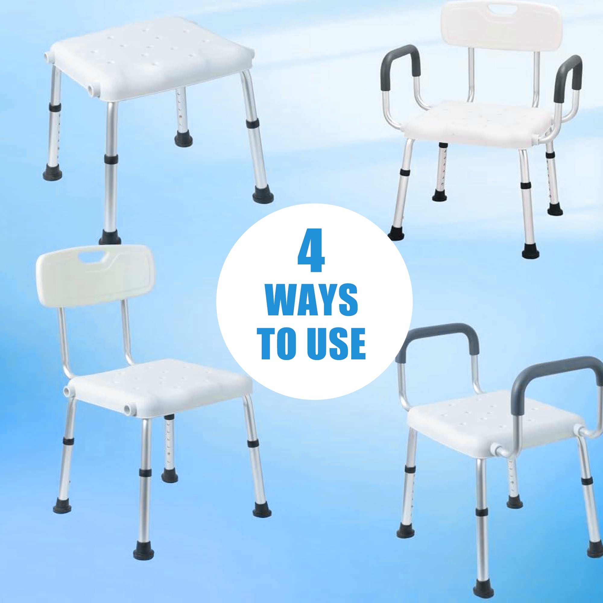 GARITIN Shower Chairs for Bathtub, Bath Stool with Back and Arms, Adjustable Shower Seat with Nonslip Feet, Shower Benchs for Inside Shower, Support up to 330Lbs