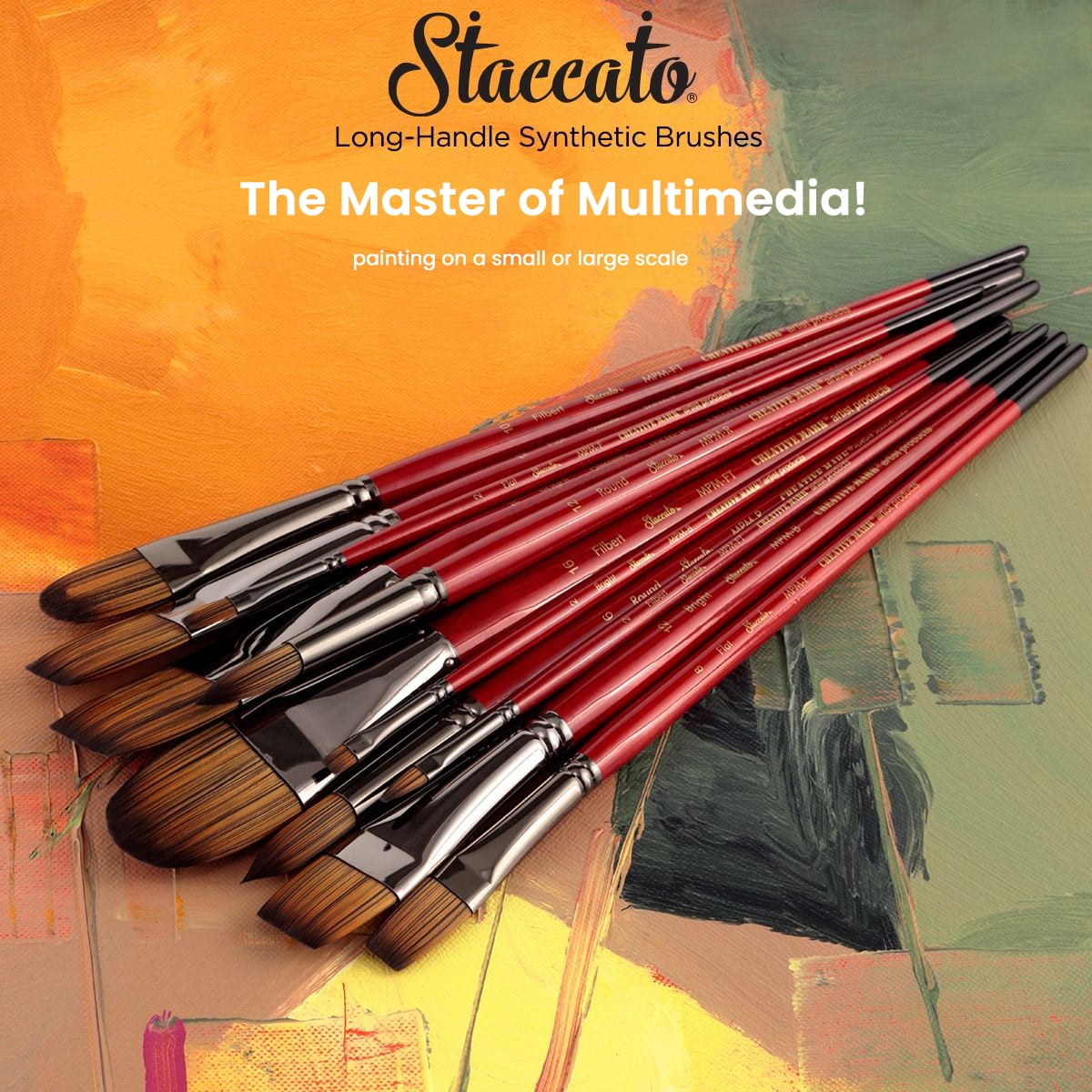 Creative Mark Staccato Synthetic Art Paint Brush - Assorted Round Brush Set of 8 - Long Handle, Hand-Crafted Artist Paint Brush Set - Multimedia Fine Art Paint Brushes