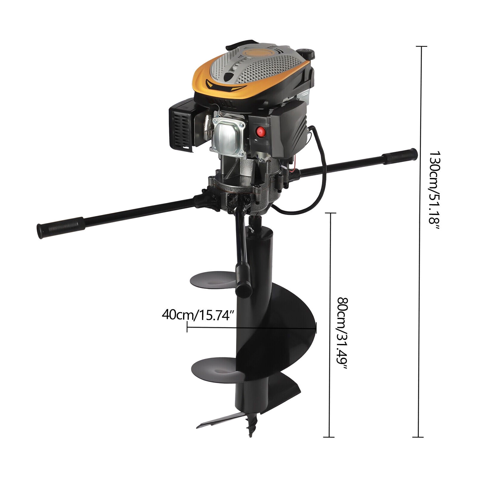 9HP 223cc 4-Stroke Post Hole Digger Earth Auger Drill Bit, 16-inch, Steel