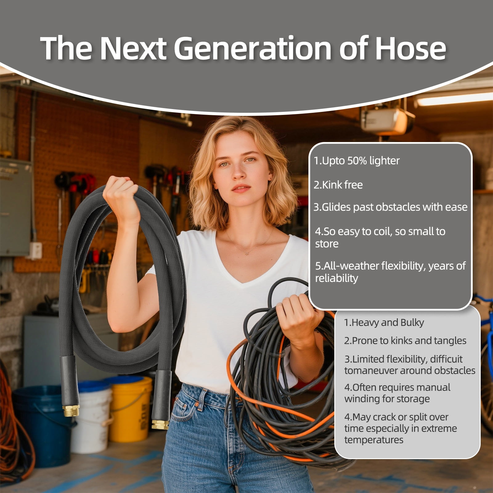 Garden Hose 50ft with 10 Patterns Nozzle lightweight, kink-resistant Fabric Watering / Lawn / Garden