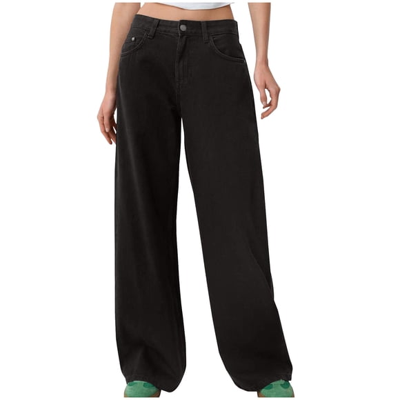 Tall Jeans for lady Wide Leg Jeans for Women High Waist Straight Denim Pants Loose Baggy Boyfriends Jean Trouser with Pockets Black L