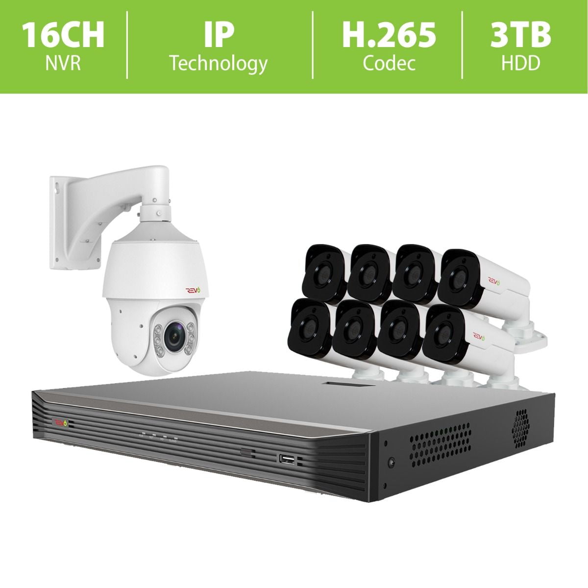 REVO ULTRA 16 CH 4K NVR 3TB With 8x 4MP Indoor Outdoor Bullet Cameras 
