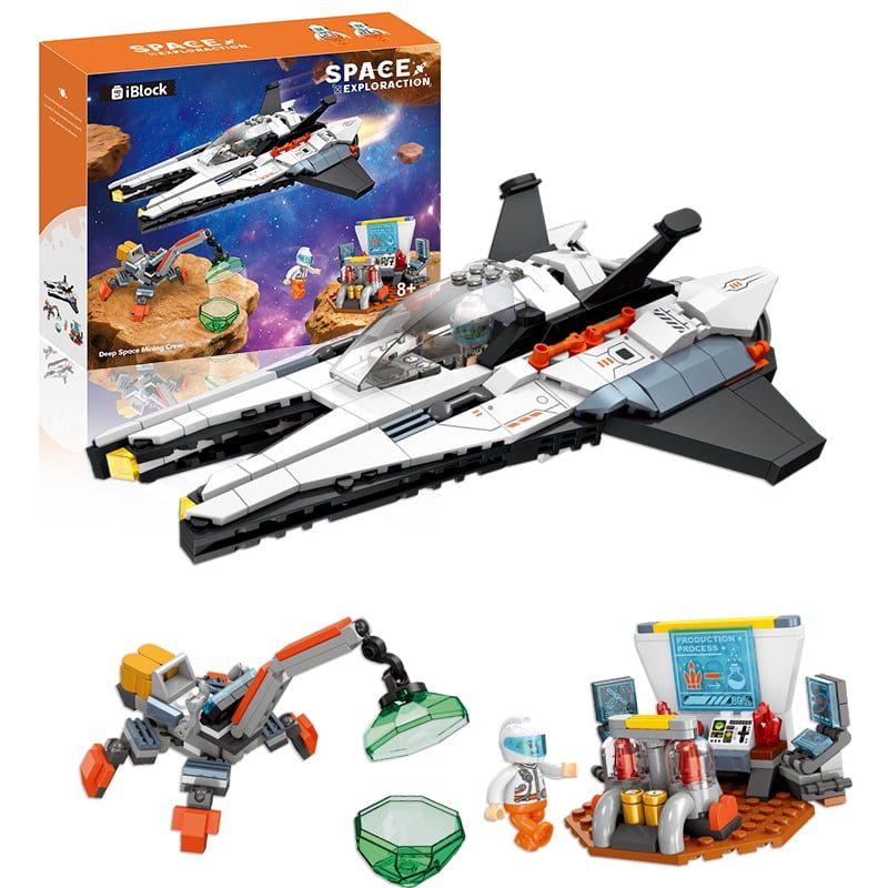 Deep Space Mining Crew Building Block Set, Space Fighter, Mining Robot & Ore Processing Lab STEM Construction Toy for Kids