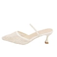 thumbnail image 2 of Miluxas Embroidered Mesh Slingback Heels for Women Kitten Heel Pumps Pointed Toe Backless Wedding Shoes White 9(42), 2 of 9