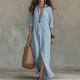 thumbnail image 2 of CIENVNSTG Summer Dresses for Women 2026 Vacation Long Sleeve Notch Neck Maxi Linen Shirt Dress Loose Button Down Tunic Shift Dress Sky Blue L, 2 of 4