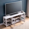 thumbnail image 2 of Functional Storage in Living Spaces - 60" TV Stand with 4 Shelves and Crosshatch Carvings, 2 of 2