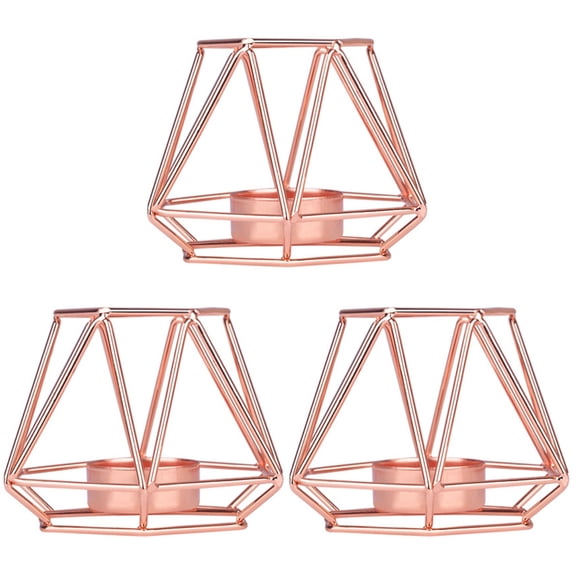 Set of 3 Candles Rose Gold Holder Table Christmas Decor Retro Golden