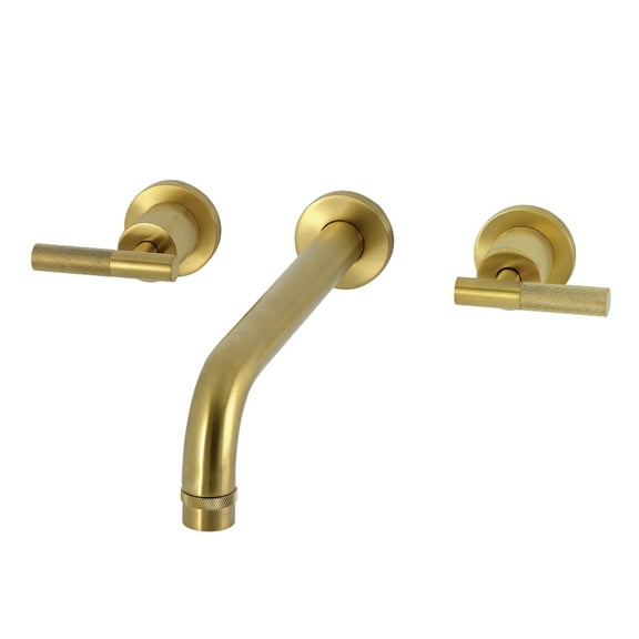 Kingston Brass KS8027KNL Convergent Two-Handle 3-Hole Wall Mount Roman Tub Faucet with Knurled Handle in Brushed Brass