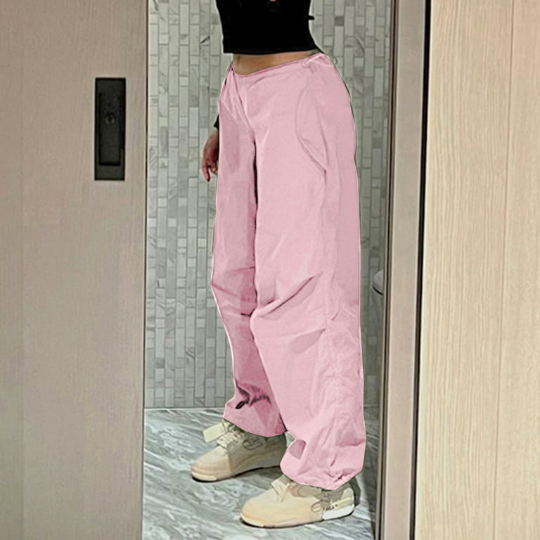 ELFINDEA Lounge Pants Women Loose Cargo Pants Hip Hop Sports Pants  Drawstring Loose Wide Leg Casual Pants Pink L 