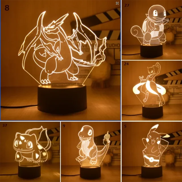 Pokemon Anime 3d Night Lights Bulbasaur Charizard Squirtle Mewtu LED desk lamp figura de acción Decor Home Figma Doll Gift Toy