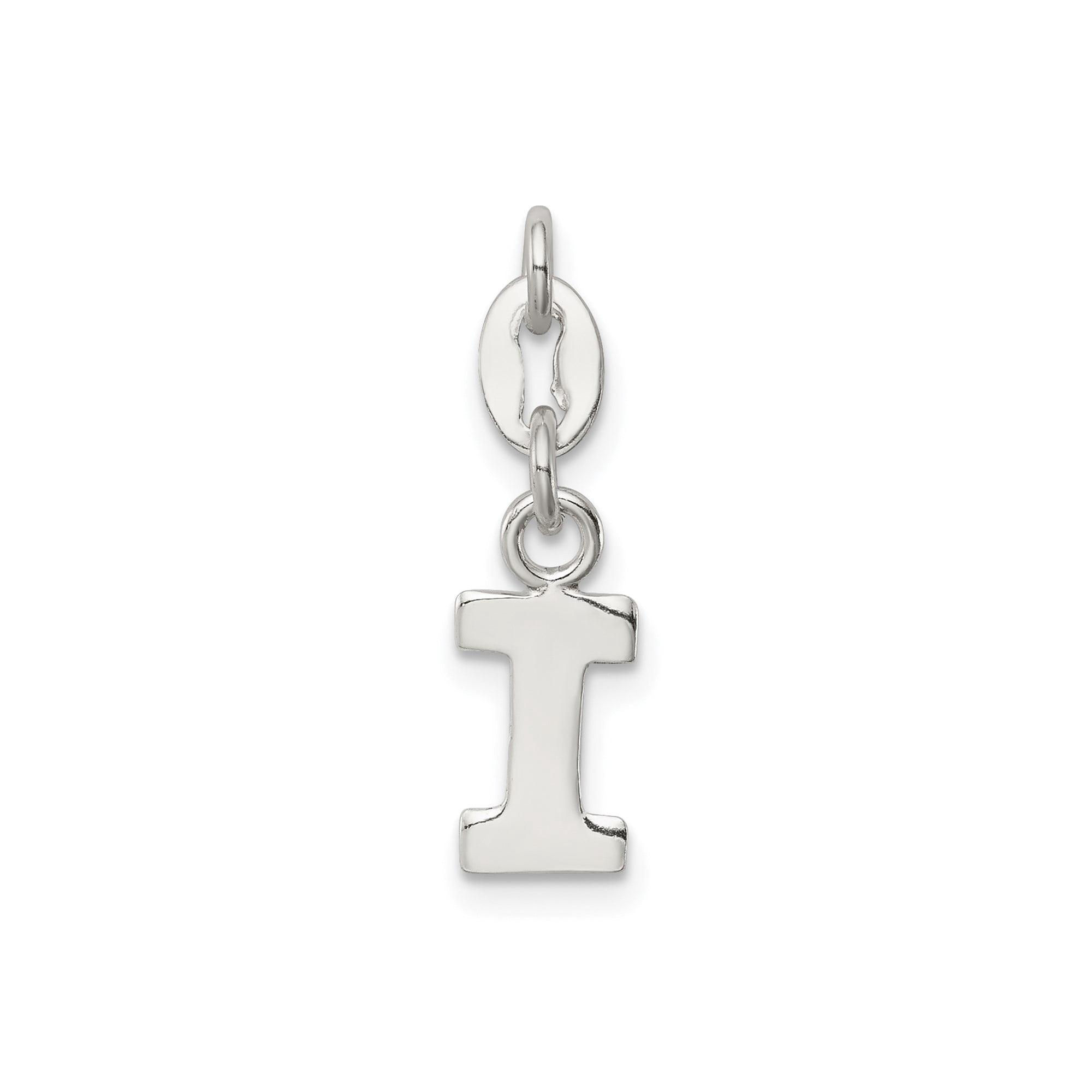 Sterling Silver Initial I Pendant Charm for Women or Unisex, Polished Block Alphabet Letter for Custom Name Necklace or Bracelet, Flat Identity Monogram Jewelry