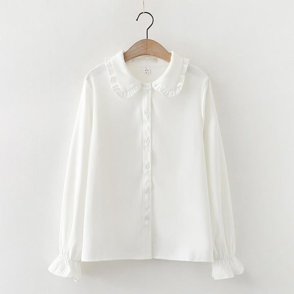 ATOGUTA Girl Shirts Button Down Shirts Long Sleeve Collared Blouses Casual Tops White, Size 5T-13