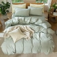 thumbnail image 5 of MooMee 100% Washed Cotton Duvet Cover Set Queen Size Linen Like Textured Breathable Lightweight 3-Piece (Sage Green, 90"x90"), 5 of 7