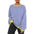 thumbnail image 1 of SUNSIOM Sweat-Shirt Rayé pour Femmes Contraste Couleur Manches Longues Col Rond Pull Décontracté Surdimensionné, 1 of 6