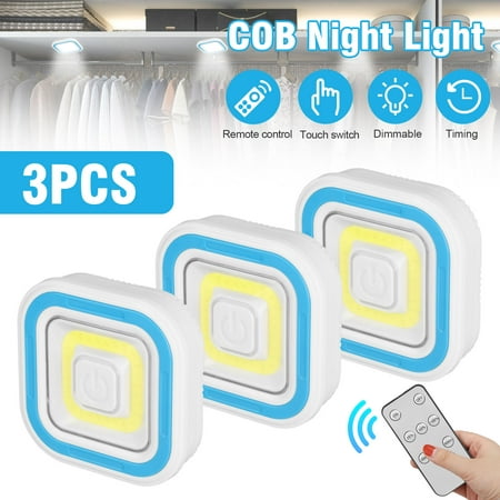 

EEEkit 3pcs Puck Lights COB Dimmable Tap Night Light Battery Operated Stick-on Wall Lamp with Remote Control for Under Cabinet Closet Bedroom Counter (White 5W)