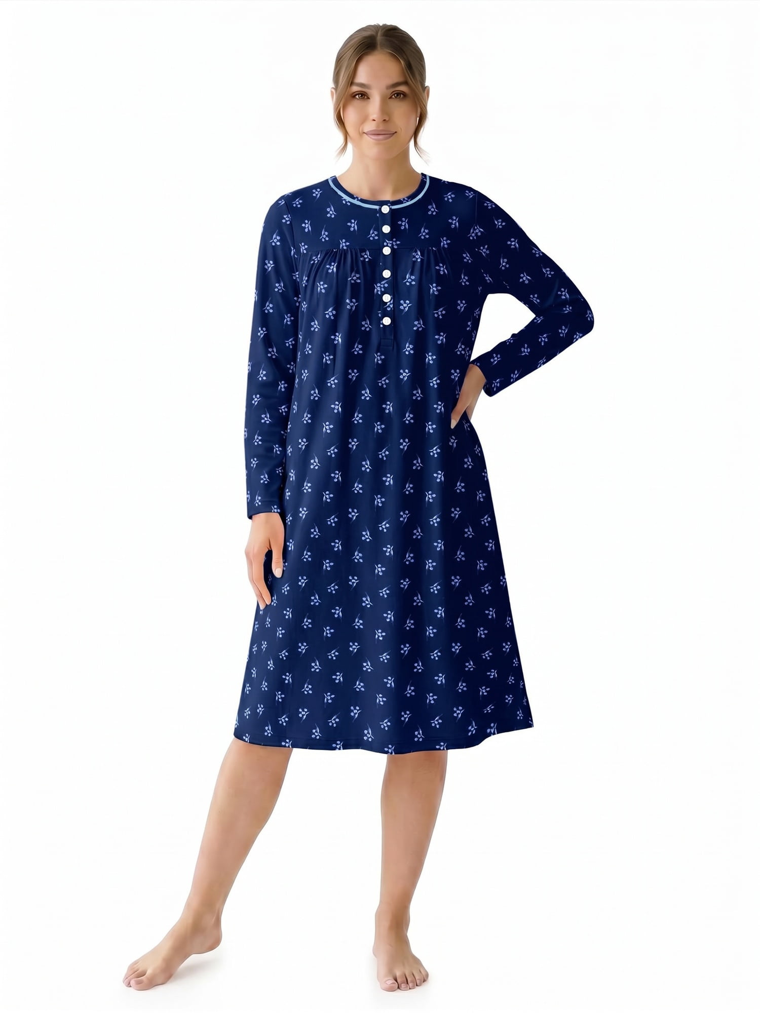 Aria Women’s Long Sleeve Stretch Velour 44" Sleepwear Nightgown, Sizes XS-5X