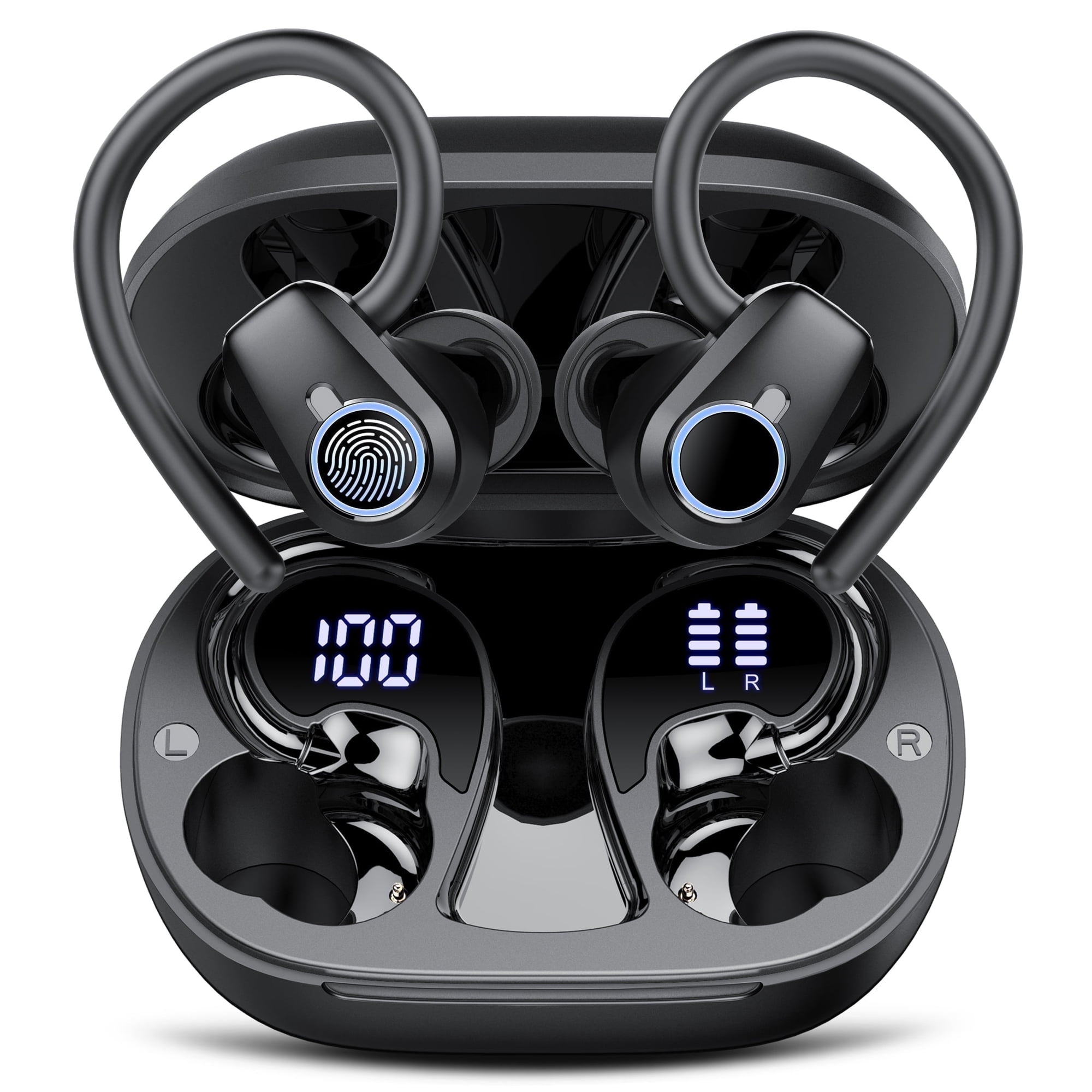 Wireless Earbuds, Bluetooth 5.4 Headphones Sport with 4 ENC Noise Cancelling Mic, 3D Stereo in Ear buds, 50H Wireless Earphones with Earhooks USB-C, IP7 Waterproof Bluetooth Earbuds for Running Gym