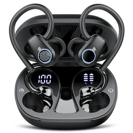 wireless earbuds, bluetooth 5.4 headphones sport with 4 enc noise cancelling mic, 3d stereo in ear buds, 50h wireless earphones with earhooks usb-c, ip7 waterproof bluetooth earbuds for running gym