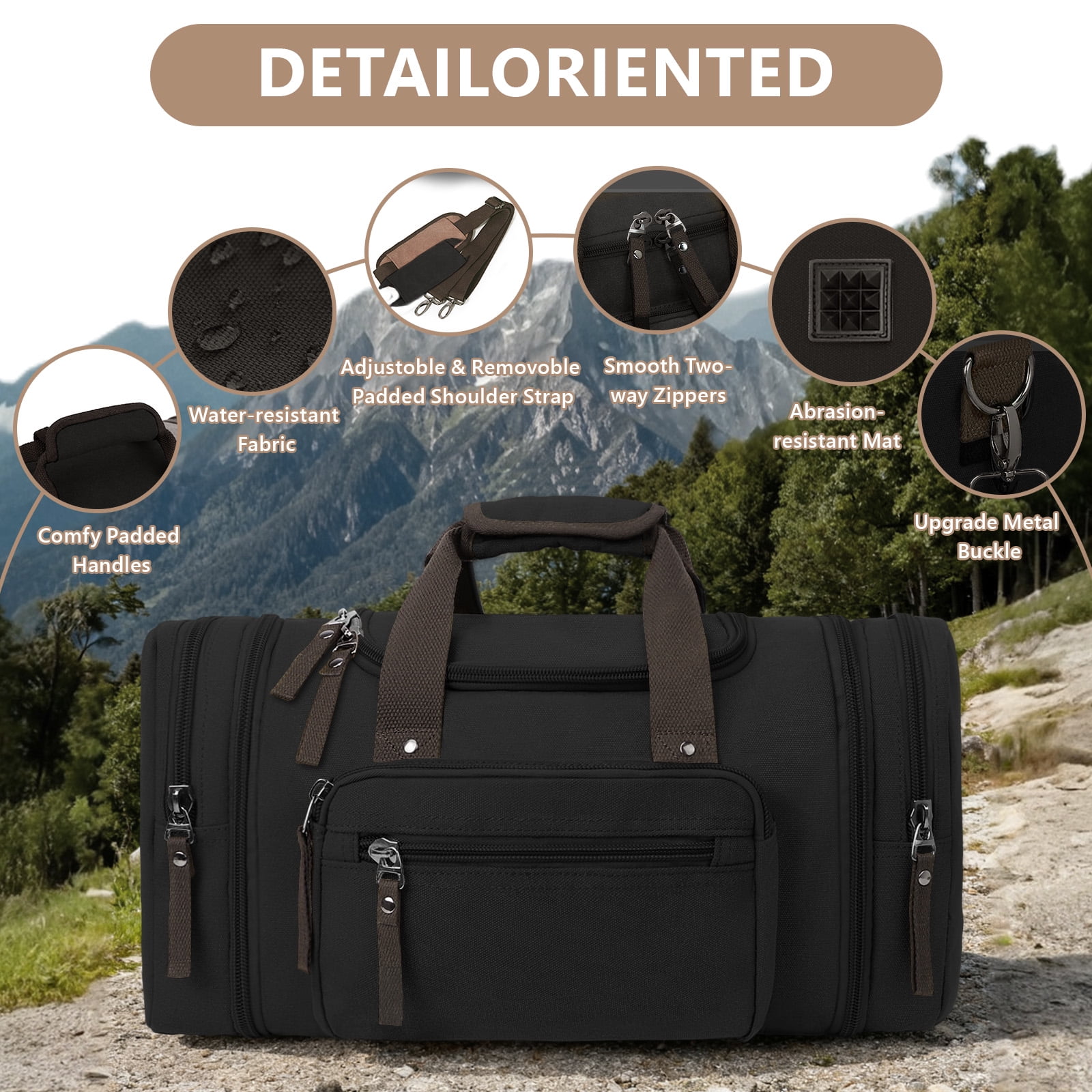DAKOMM Duffle Bag for Travel, 50L Expandable Canvas Travel Duffel Bags Overnight Weekend Waterproof Gym Carry On Luggage Bag Travel Bag for Men & Women, Black